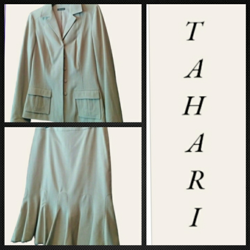 TAHARI SUIT SET BLAZER & SKIRT SET TAUPE TAN Size 2 WOMENS SIZE 2